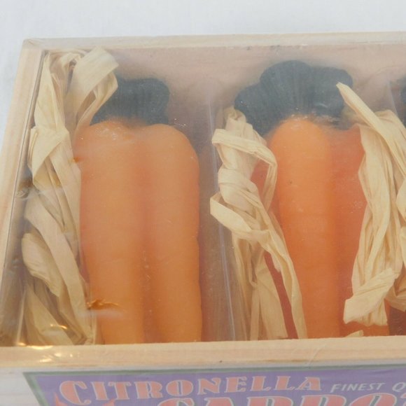 Carrot Shaped Citronella Candles Wooden Box Set of 3 Vegetables Patio Companion - Picture 2 of 9